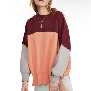 Free People S Small Easy Street Color block Burgundy Ribbed Sweater